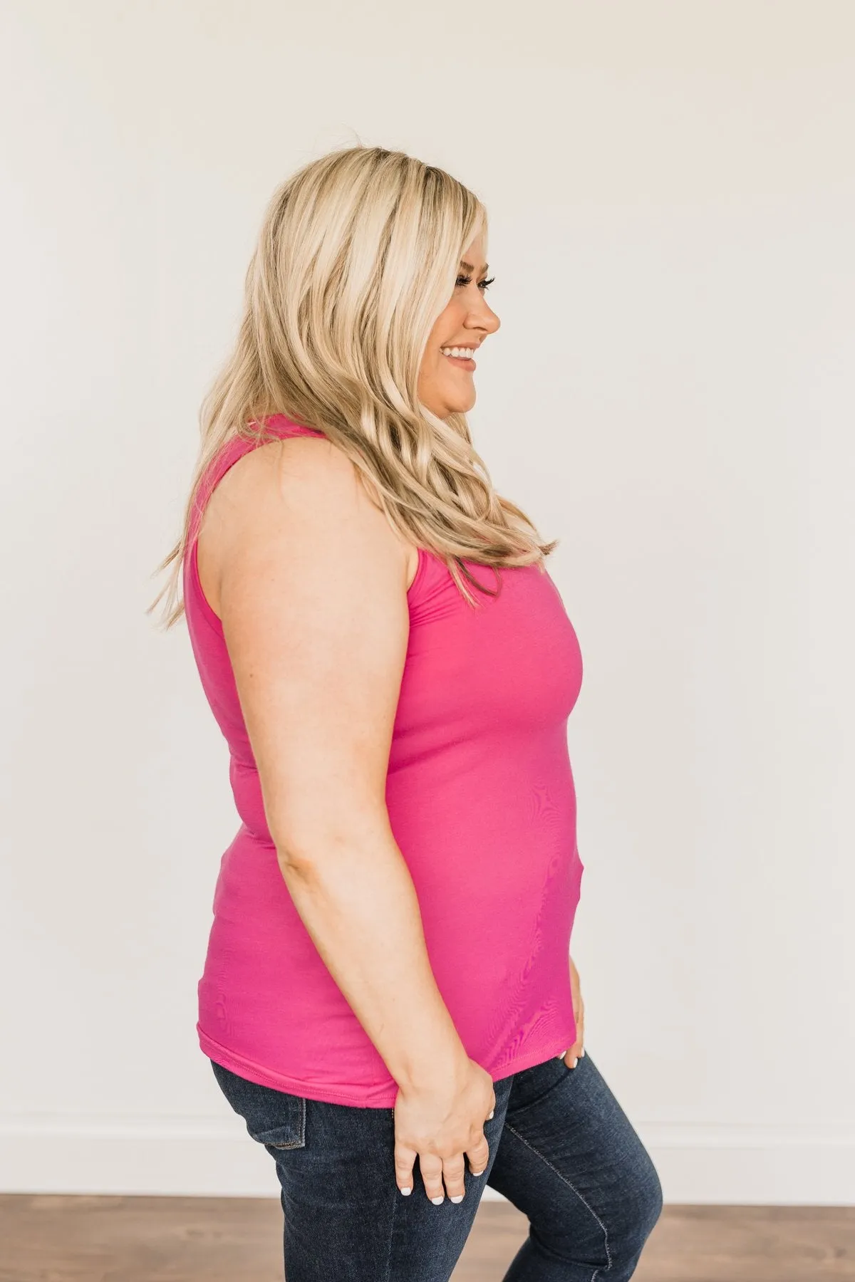 Right Away Floral Pocket Tank Top- Fuchsia