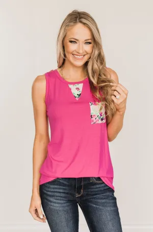 Right Away Floral Pocket Tank Top- Fuchsia