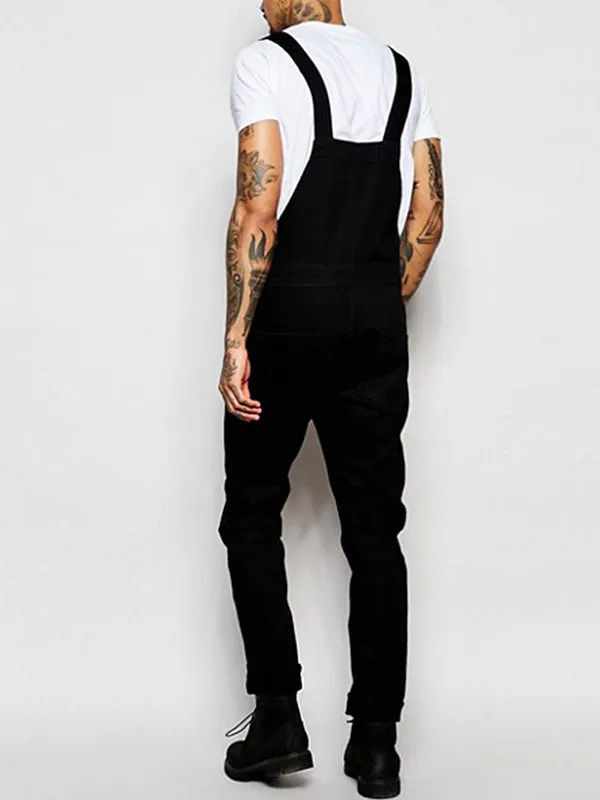 Ripped Denim Romper With Suspenders Jumpsuit
