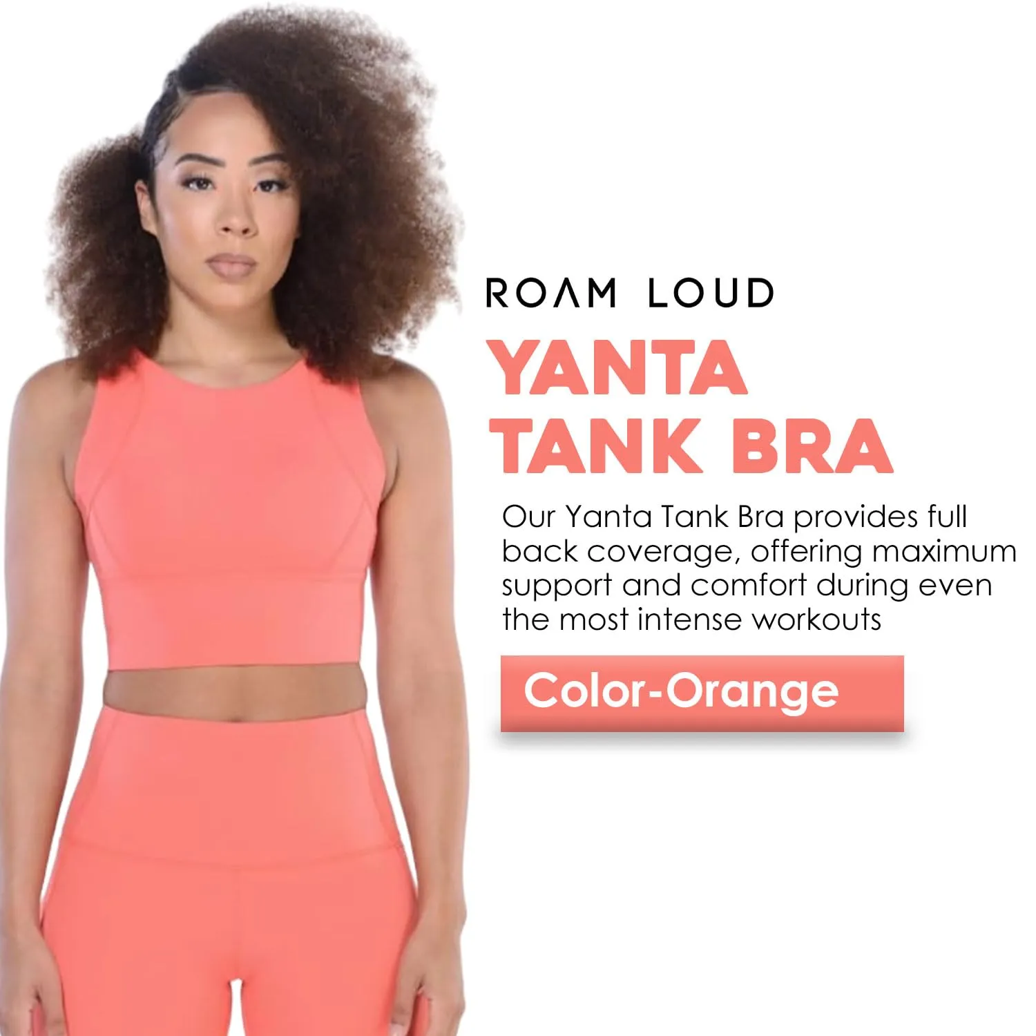 ROAM LOUD Yanta Tank Bra | Orange L | Racerback Women's Sports Bras | Flexible High Impact Compression Gym Sports Bra