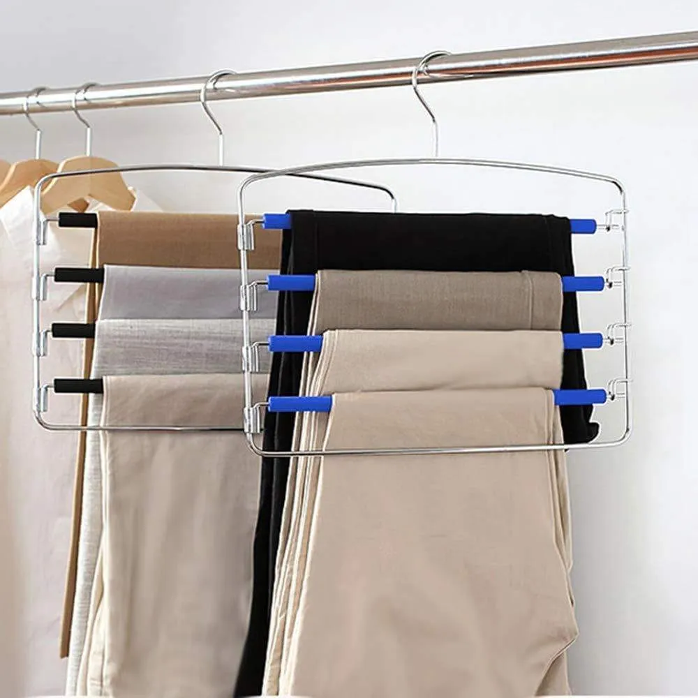 RosinKing Slack Hangers Swing Arm Pants 2 Pack Multi Layers Removeable Stainless Steel Scarf Slack Hangers Non-Slip Clothes Rack with Foam Padded Rotatable Hook Closet Space Saving Organizer
