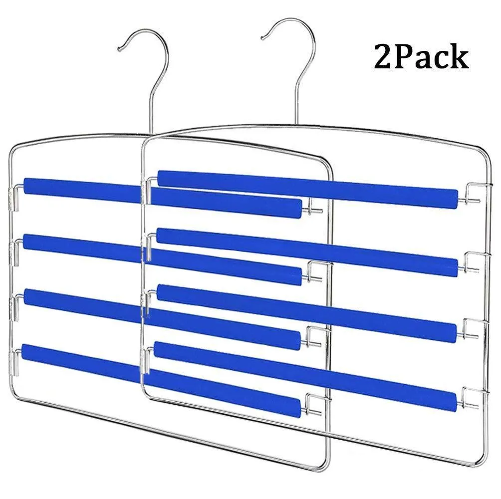 RosinKing Slack Hangers Swing Arm Pants 2 Pack Multi Layers Removeable Stainless Steel Scarf Slack Hangers Non-Slip Clothes Rack with Foam Padded Rotatable Hook Closet Space Saving Organizer