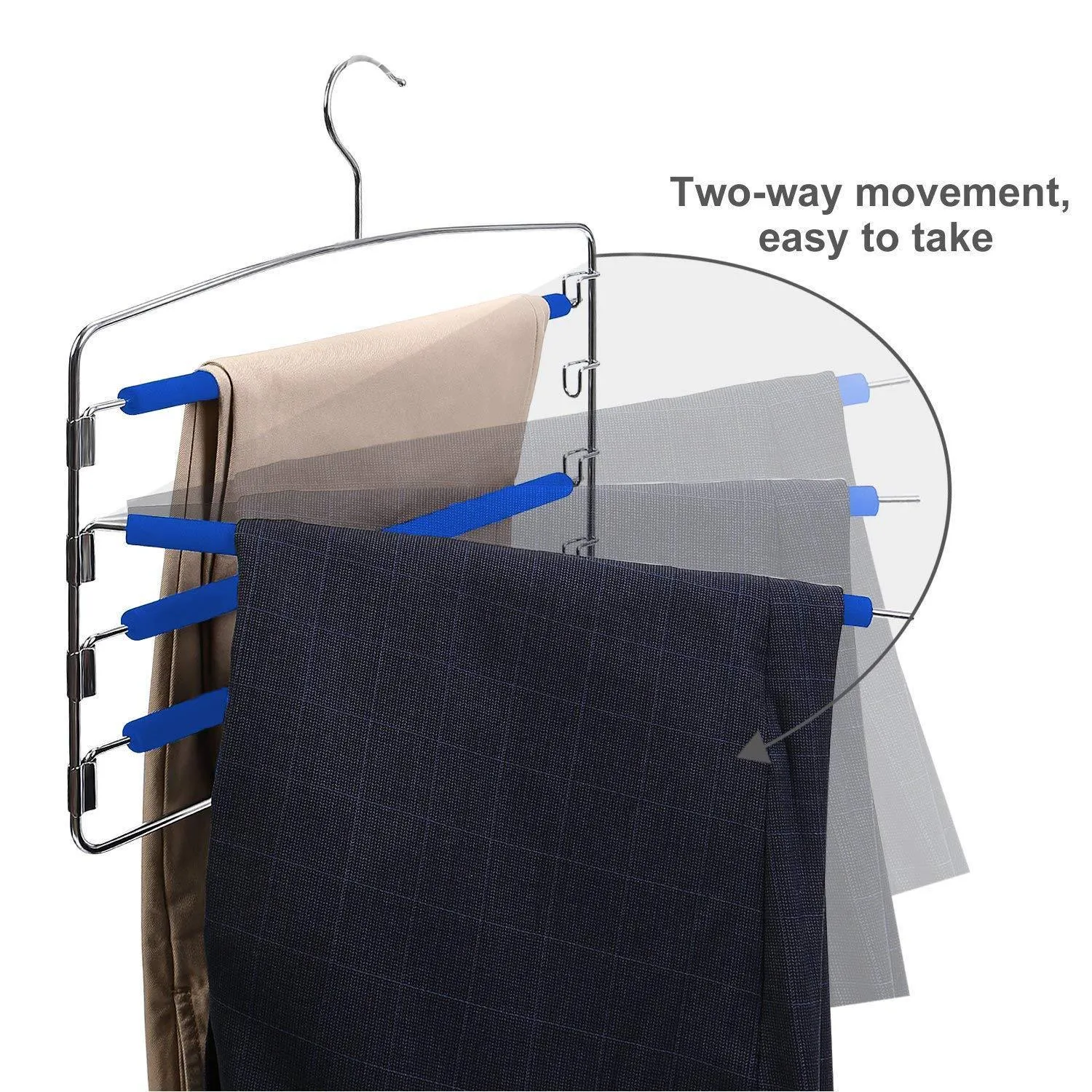 RosinKing Slack Hangers Swing Arm Pants 2 Pack Multi Layers Removeable Stainless Steel Scarf Slack Hangers Non-Slip Clothes Rack with Foam Padded Rotatable Hook Closet Space Saving Organizer