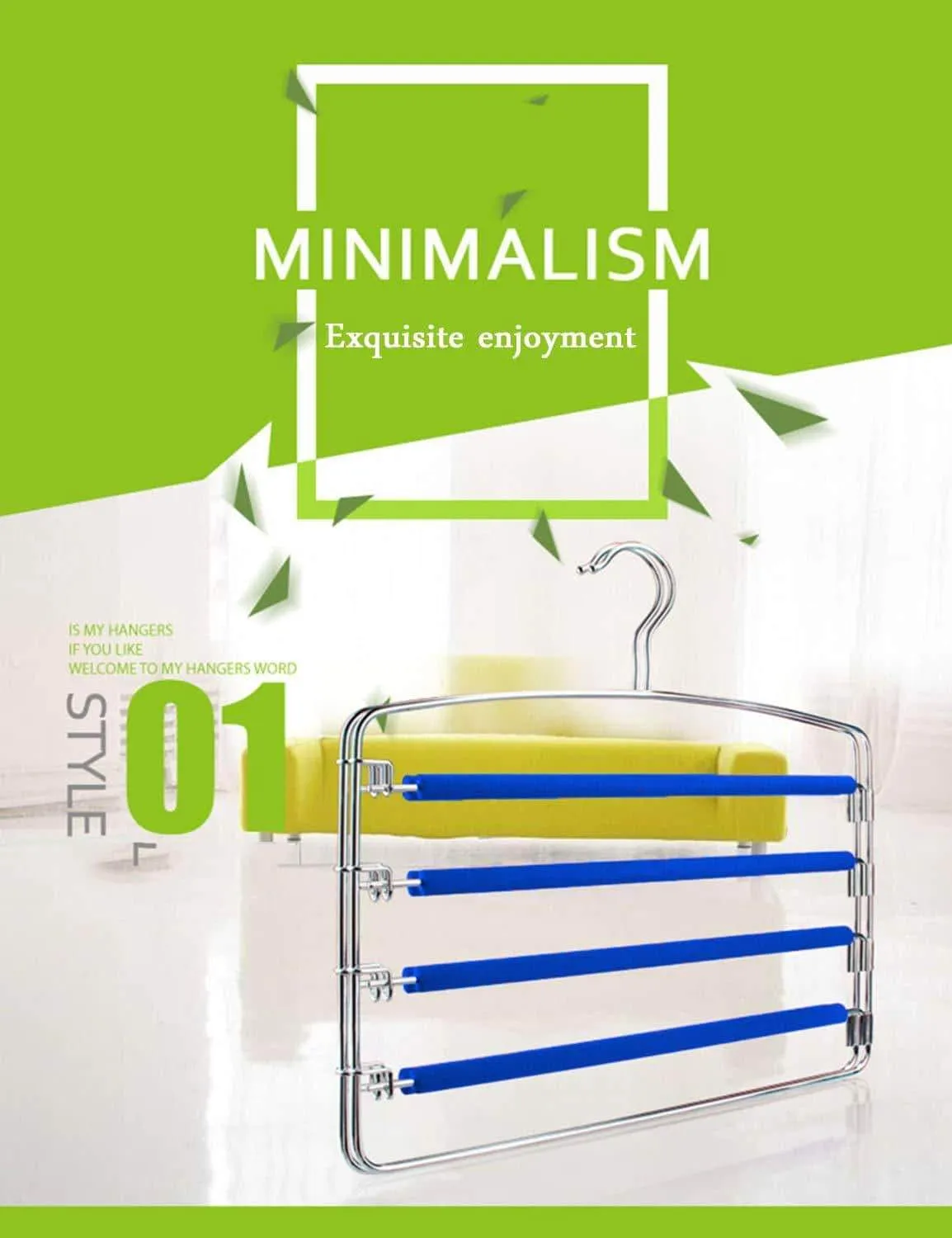 RosinKing Slack Hangers Swing Arm Pants 2 Pack Multi Layers Removeable Stainless Steel Scarf Slack Hangers Non-Slip Clothes Rack with Foam Padded Rotatable Hook Closet Space Saving Organizer