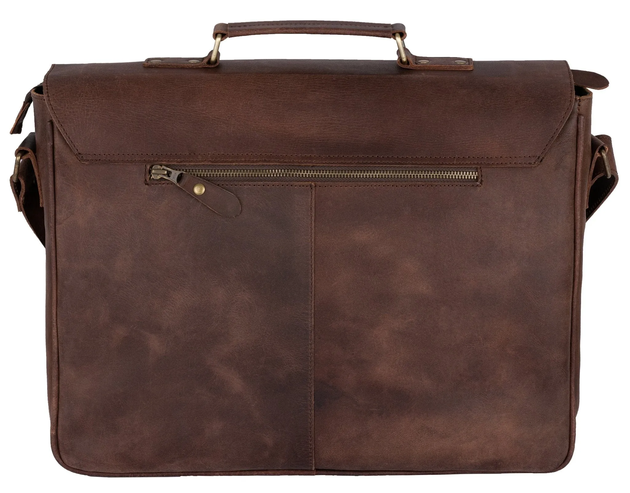 Rustic Distressed Brown Leather Laptop Messenger Bag for Men & Women