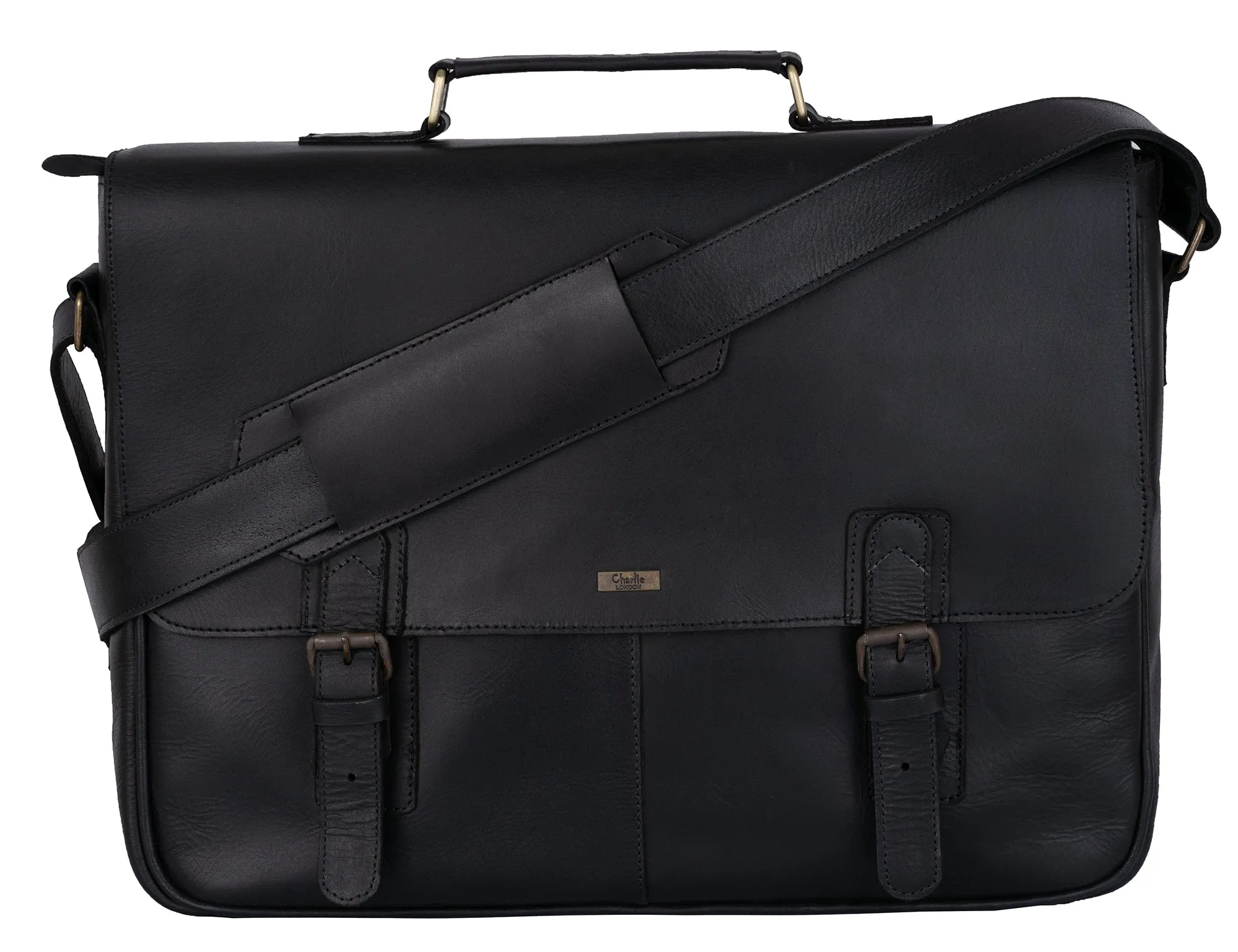 Rustic Distressed Brown Leather Laptop Messenger Bag for Men & Women