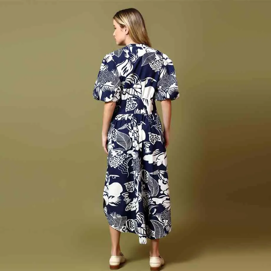 Saint Louise Womens Blue Colour Printed Cotton Poplin Dress