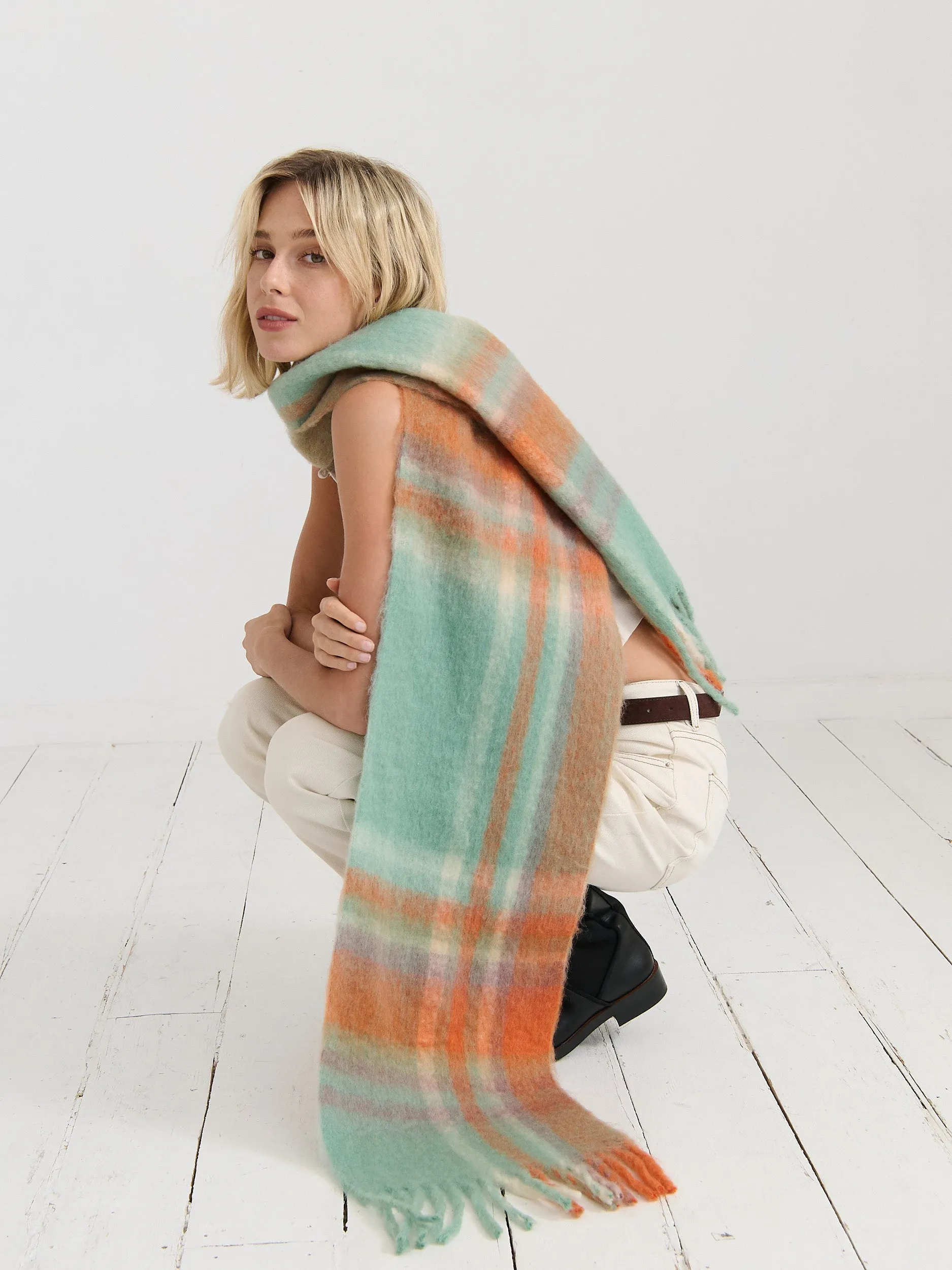 Samantha Pastel Plaid Fluffy Scarf