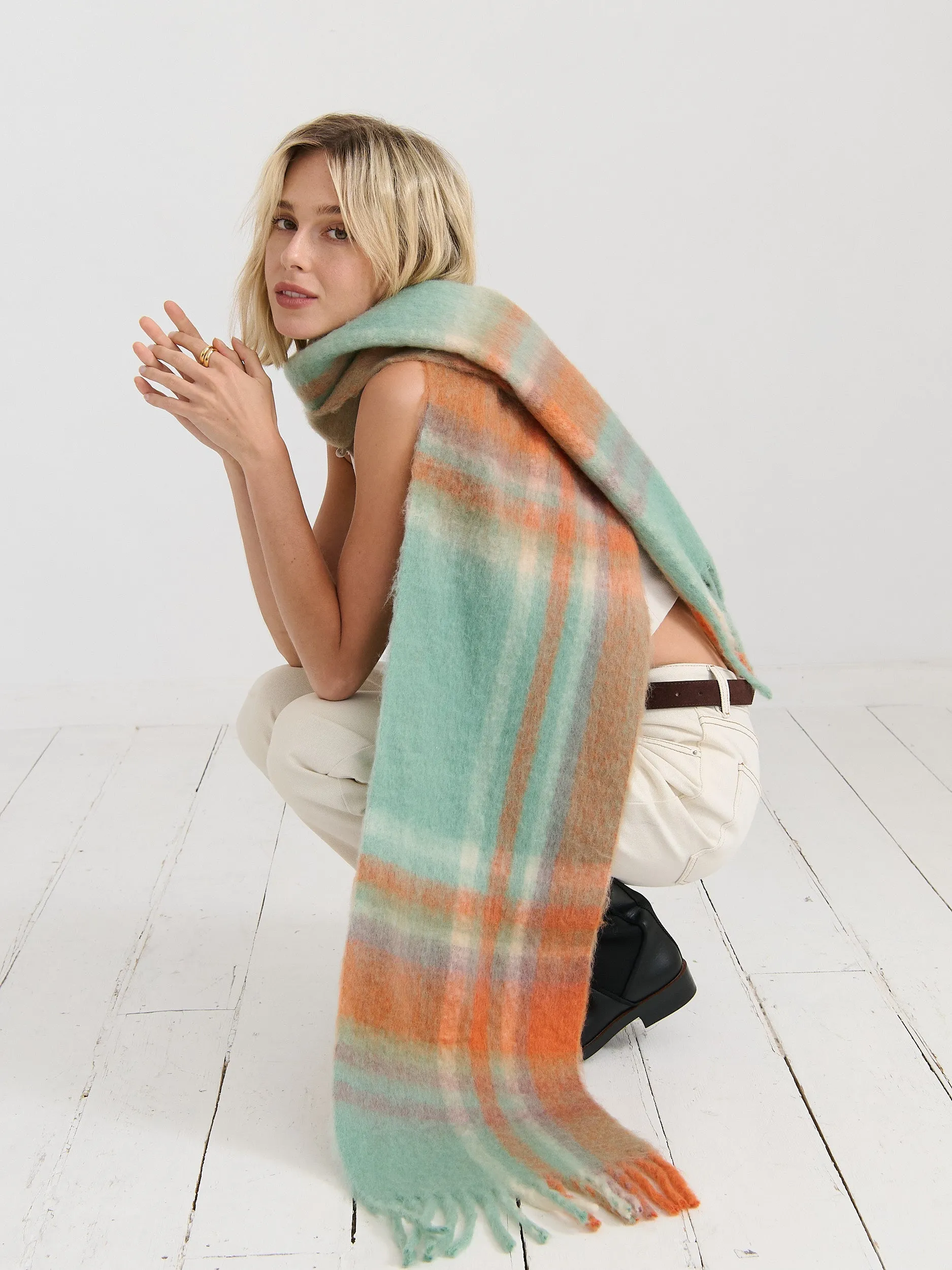 Samantha Pastel Plaid Fluffy Scarf