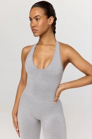 SCULPT SEAMLESS HALTER TANK - LIGHT GREY MARL