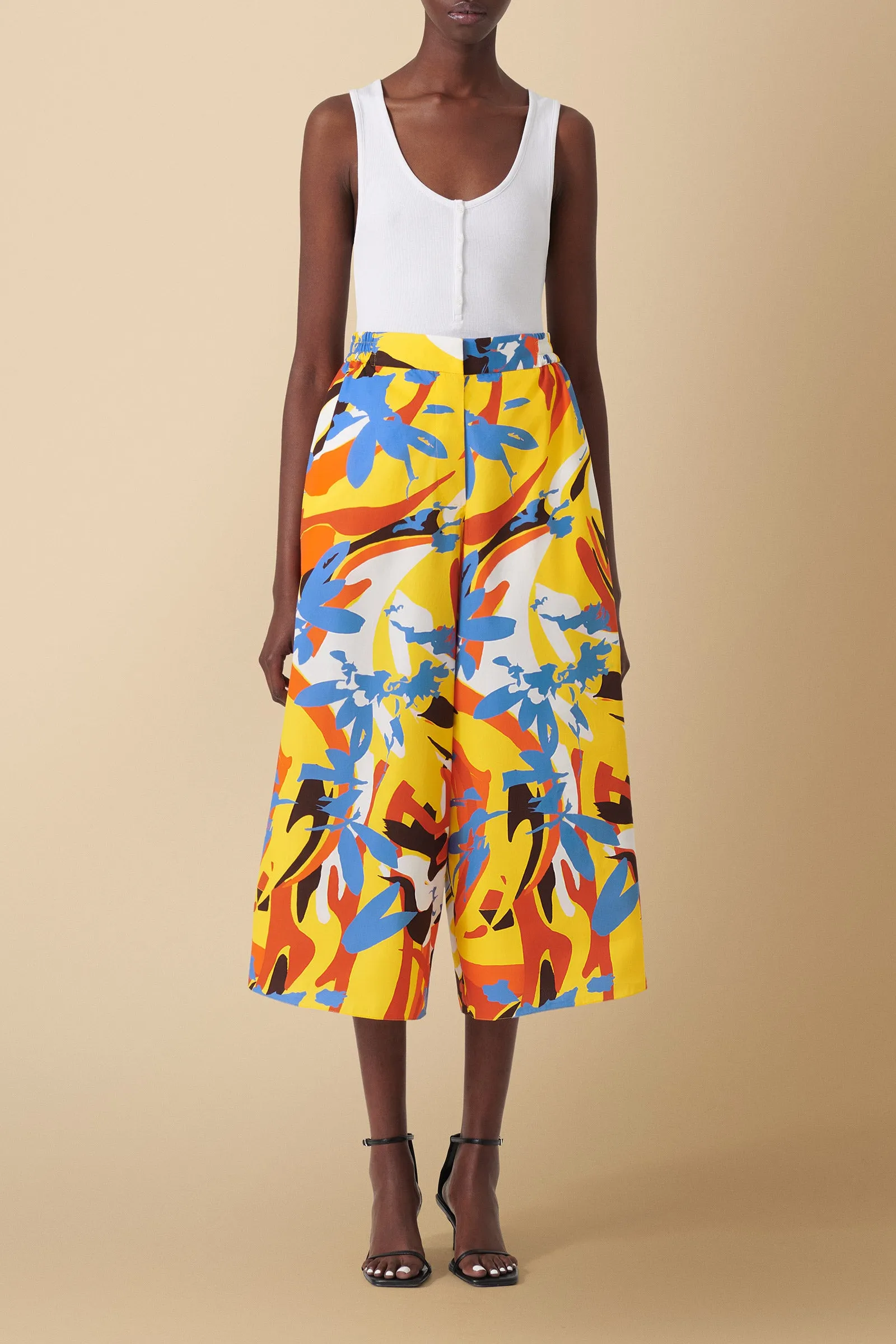 Seema Printed Geo-Floral Culottes in Cotton Poplin