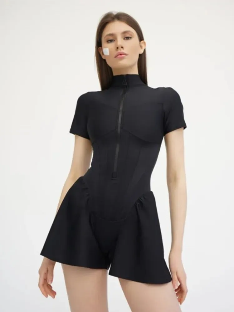 Sexy Bodycon Slim Bodysuit for Women O Neck Jumpsuit Long Sleeve Zipper Bodysuit Rompers