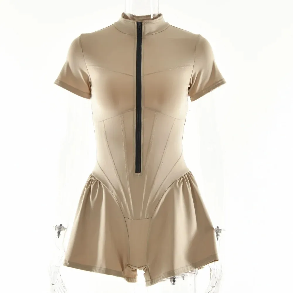 Sexy Bodycon Slim Bodysuit for Women O Neck Jumpsuit Long Sleeve Zipper Bodysuit Rompers