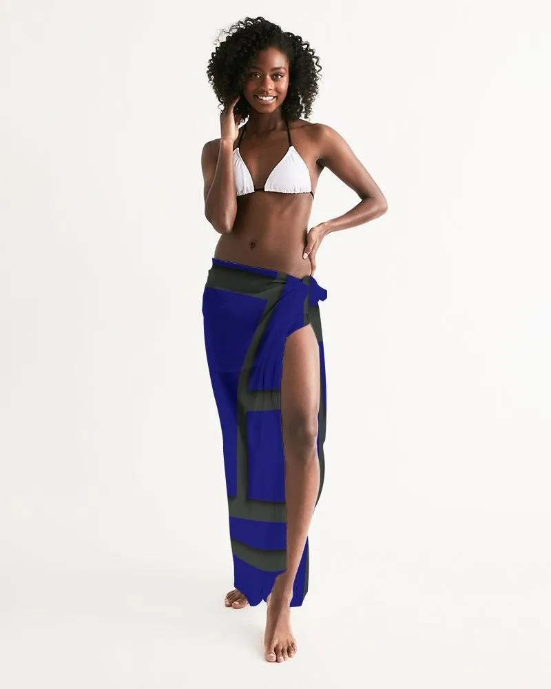 Sheer Sarong Swimsuit Cover Up Wrap / Geometric Dark Blue and Black