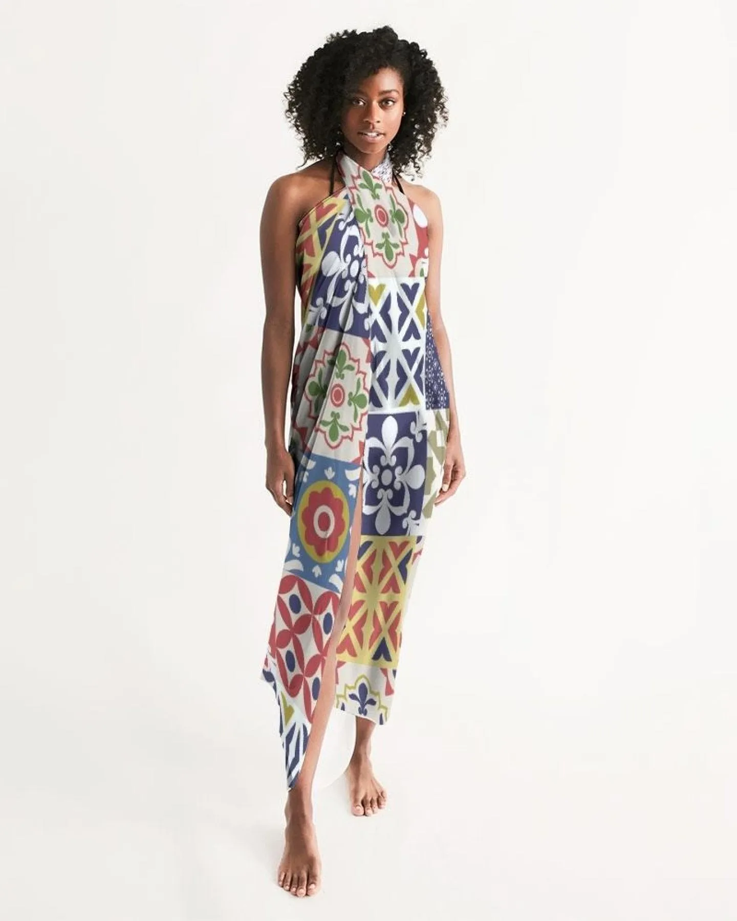 Sheer Swimsuit Cover Up Abstract Print Multicolor