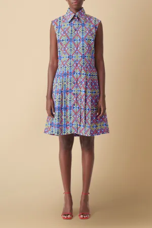 Shiro Geo-Print Sleeveless Cotton Poplin Shirtdress in Blue