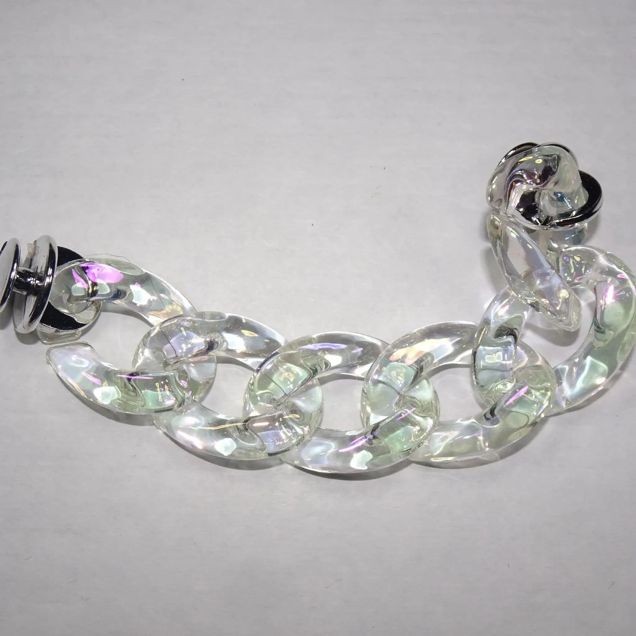 Shoe charm chain - Chrystal clear shaped links 22cm with spring clips
