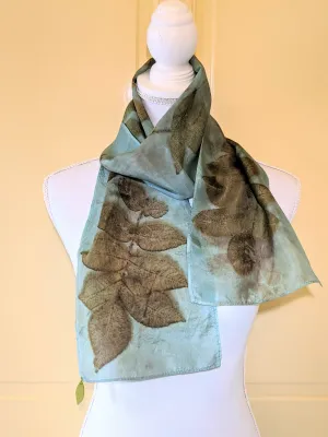Silk Habotai Eco-Printed & Indigo Dyed Scarf
