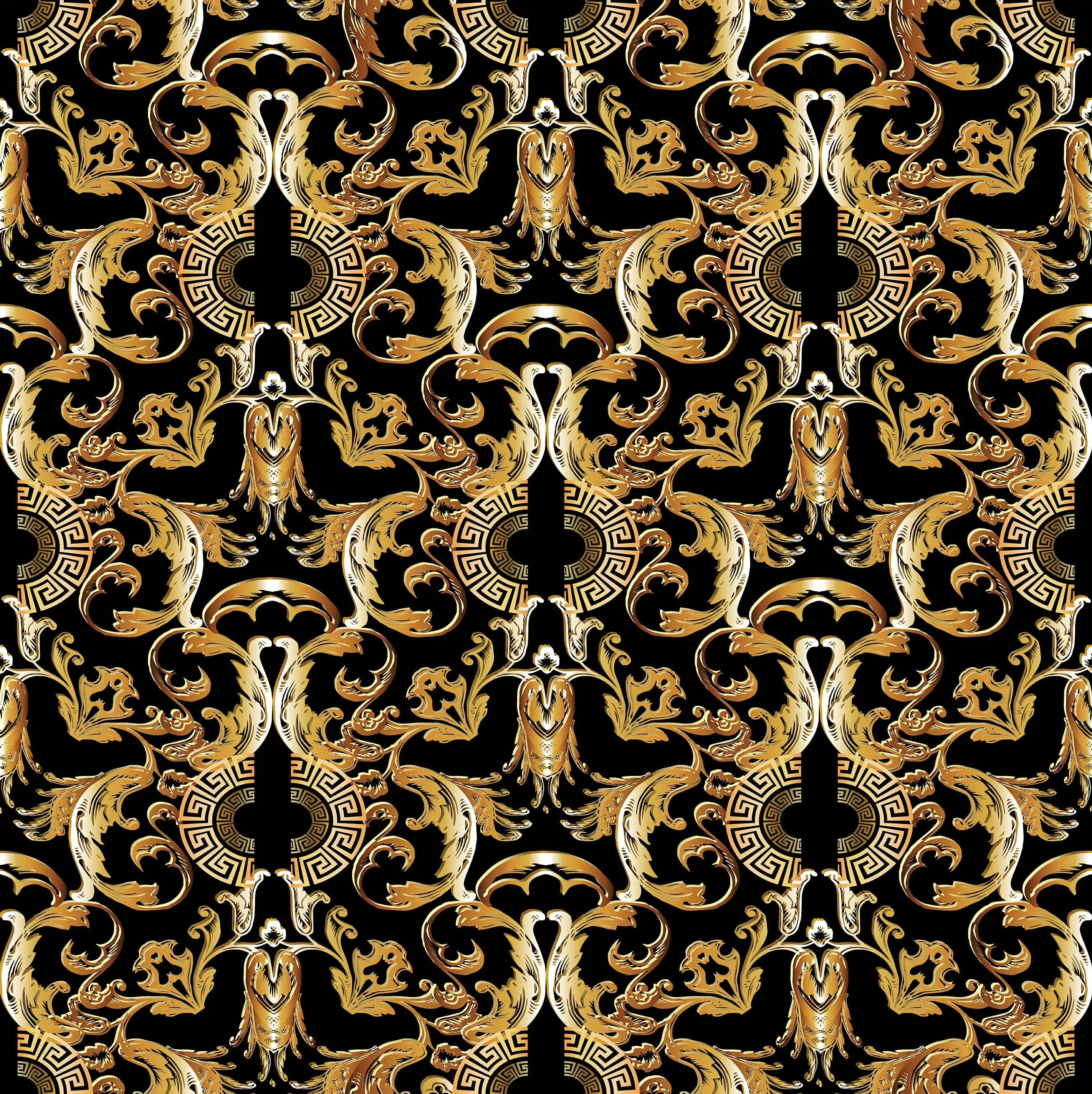 Silky Black Gold Designer Baroque Satin Bandana