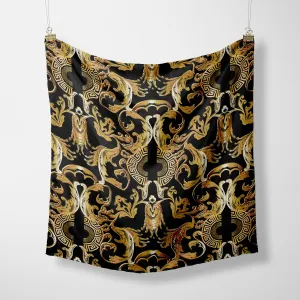 Silky Black Gold Designer Baroque Satin Bandana