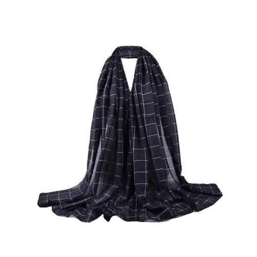 Simple Checkered Pattern Embellished Long Scarf - Black