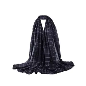 Simple Checkered Pattern Embellished Long Scarf - Black