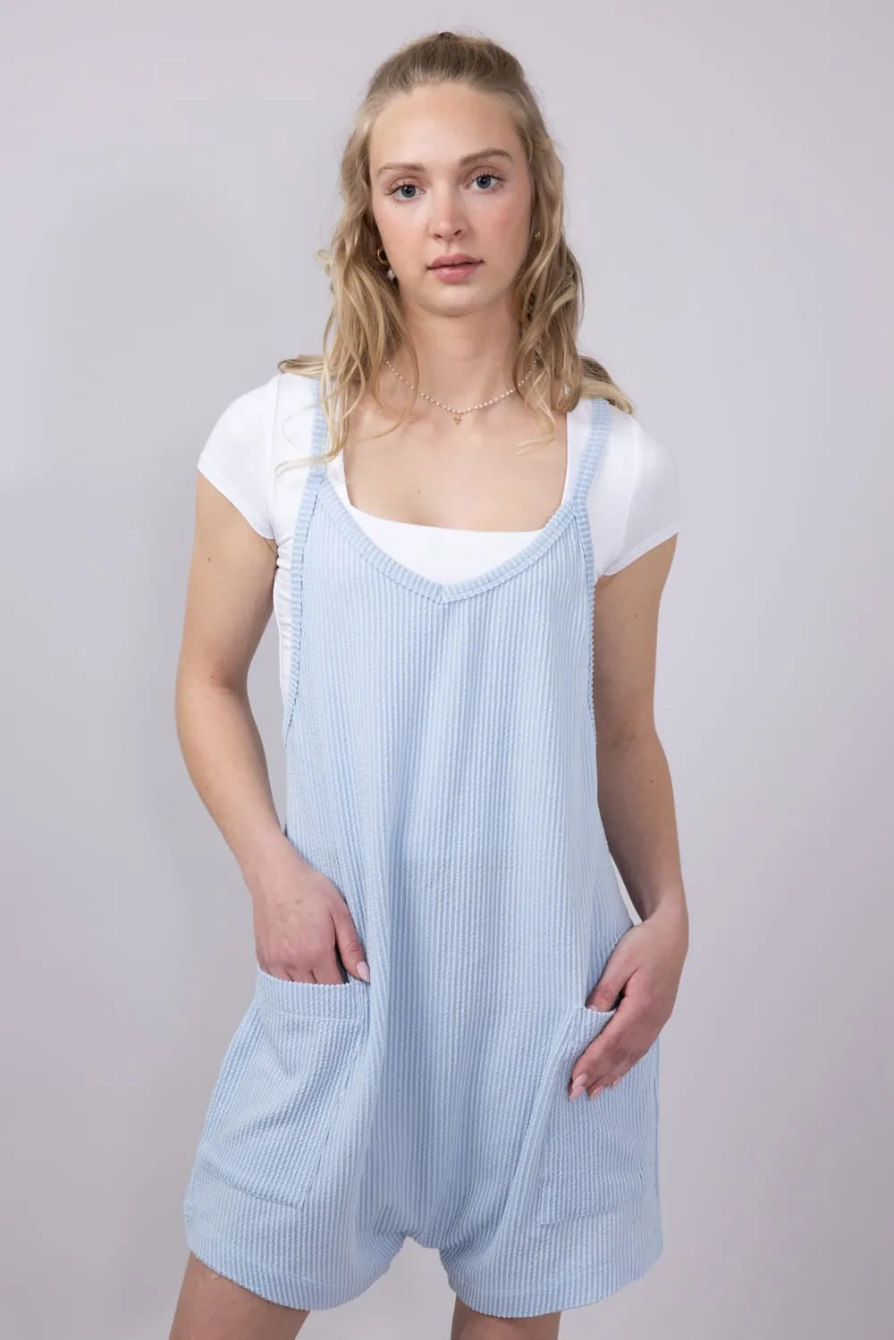 Simply Southern Urban Ribbed Knit Romper for Women in Ice Blue | PP-0125-ROMPER-KNT-ICE