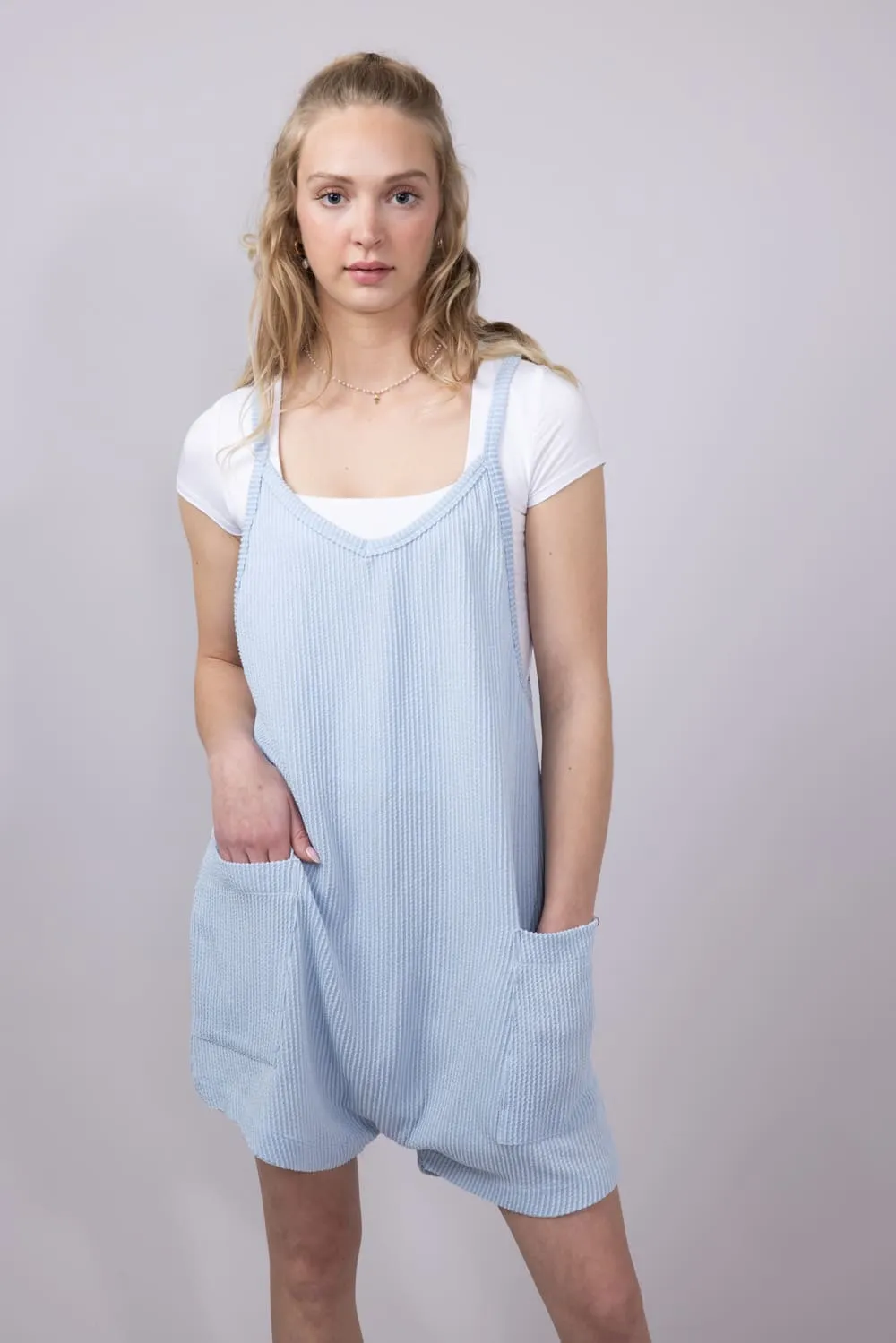 Simply Southern Urban Ribbed Knit Romper for Women in Ice Blue | PP-0125-ROMPER-KNT-ICE