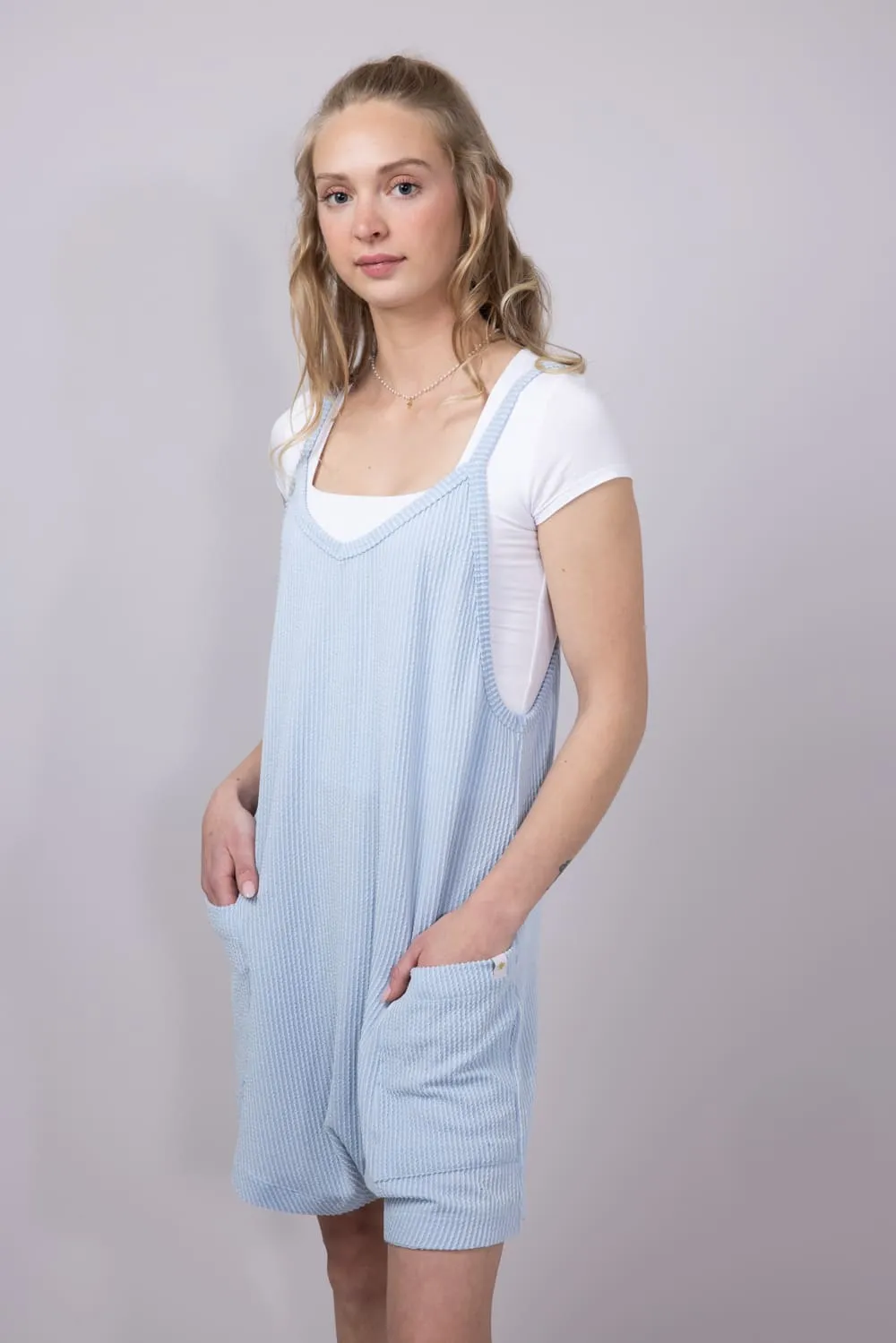 Simply Southern Urban Ribbed Knit Romper for Women in Ice Blue | PP-0125-ROMPER-KNT-ICE