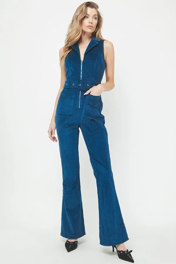 Sleeveless Corduroy Jumpsuit | Navy