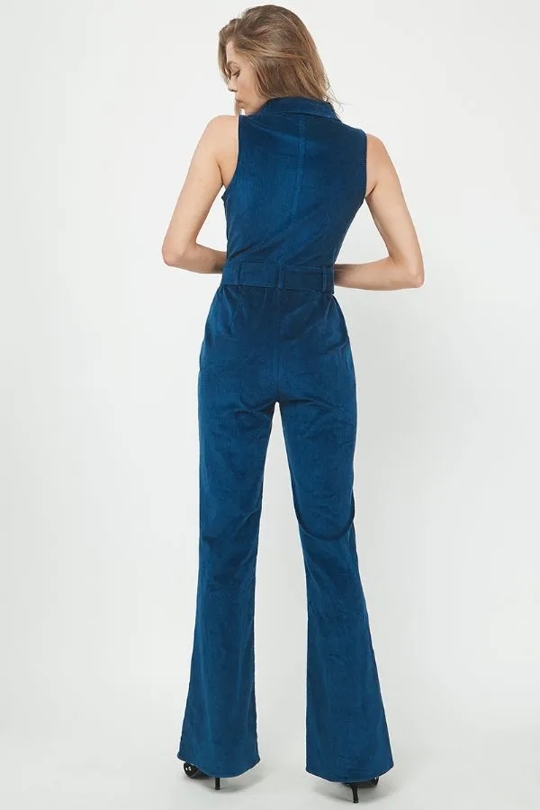 Sleeveless Corduroy Jumpsuit | Navy