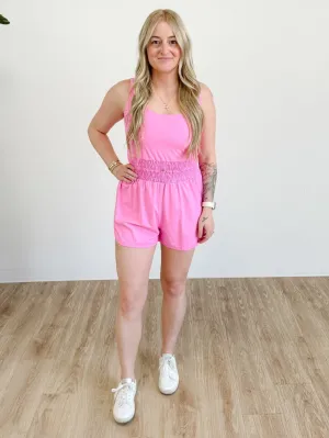 Sleeveless Drawstring Cinched Waist Romper in Pink