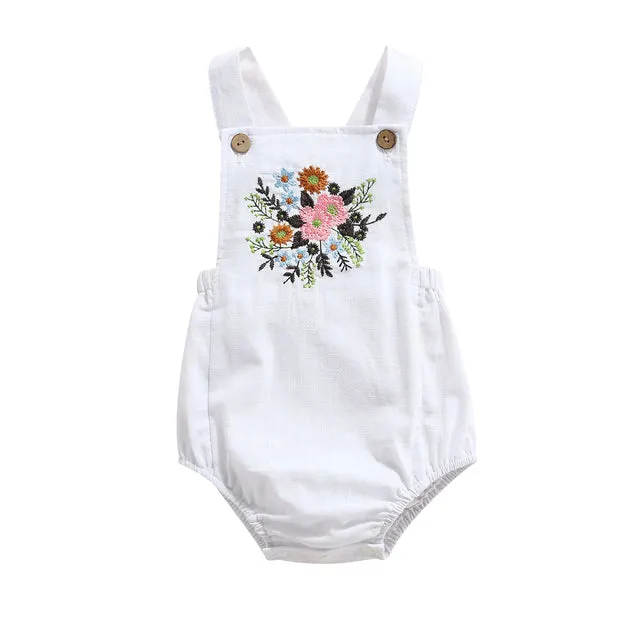Sleeveless Flowers Embroidery Romper