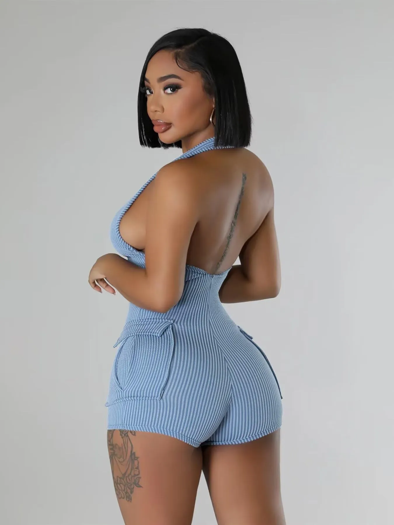 Sleeveless Halter V Neck Rompers