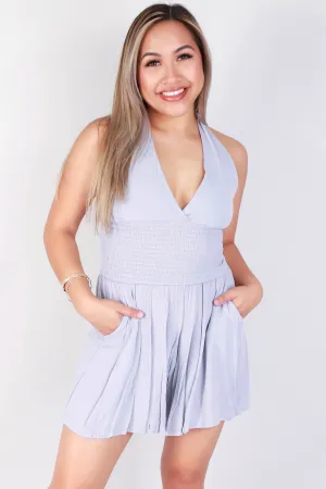 SLEEVELESS TIE HALTER ROMPER