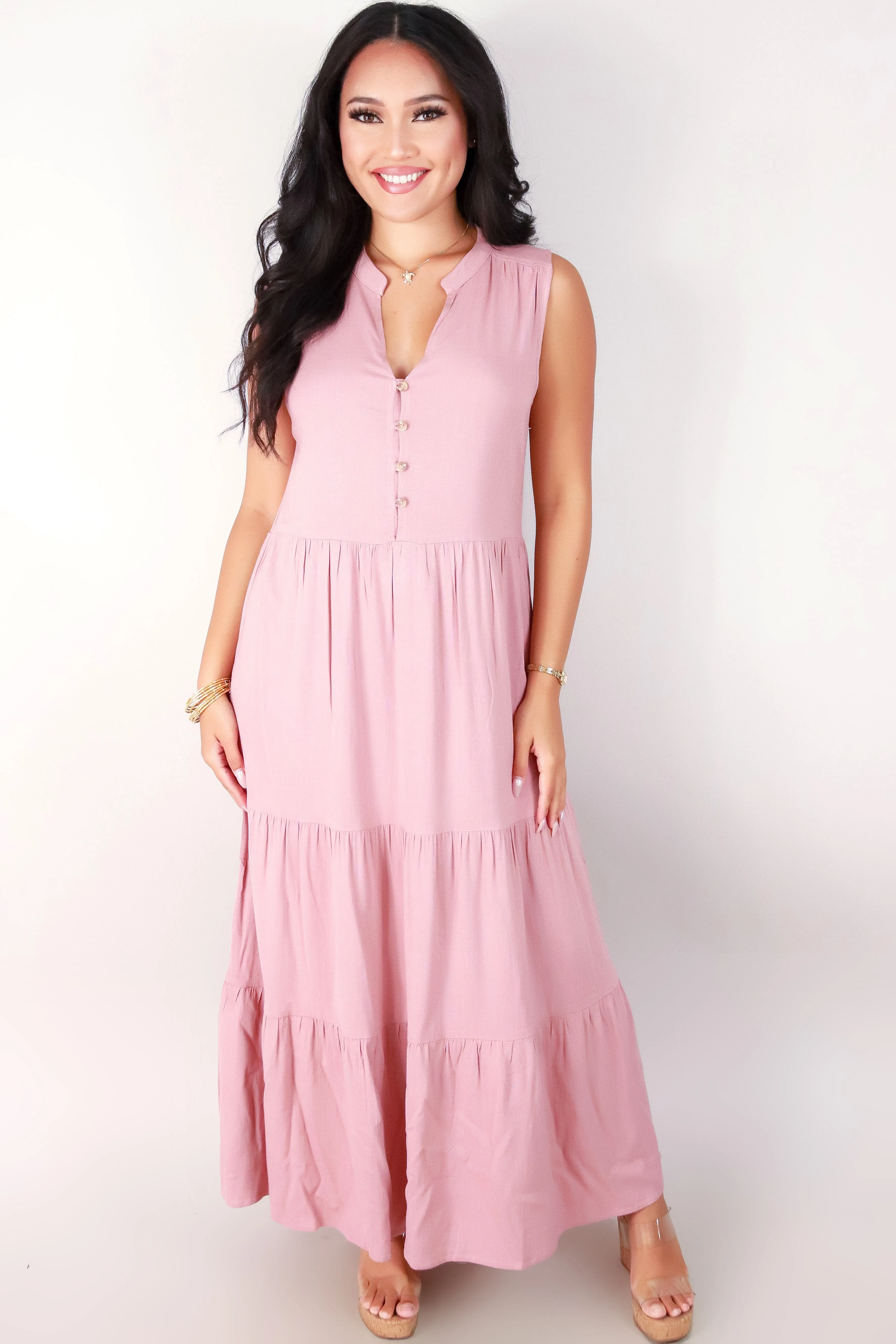 SLEEVELESS TIERED MAXI DRESS