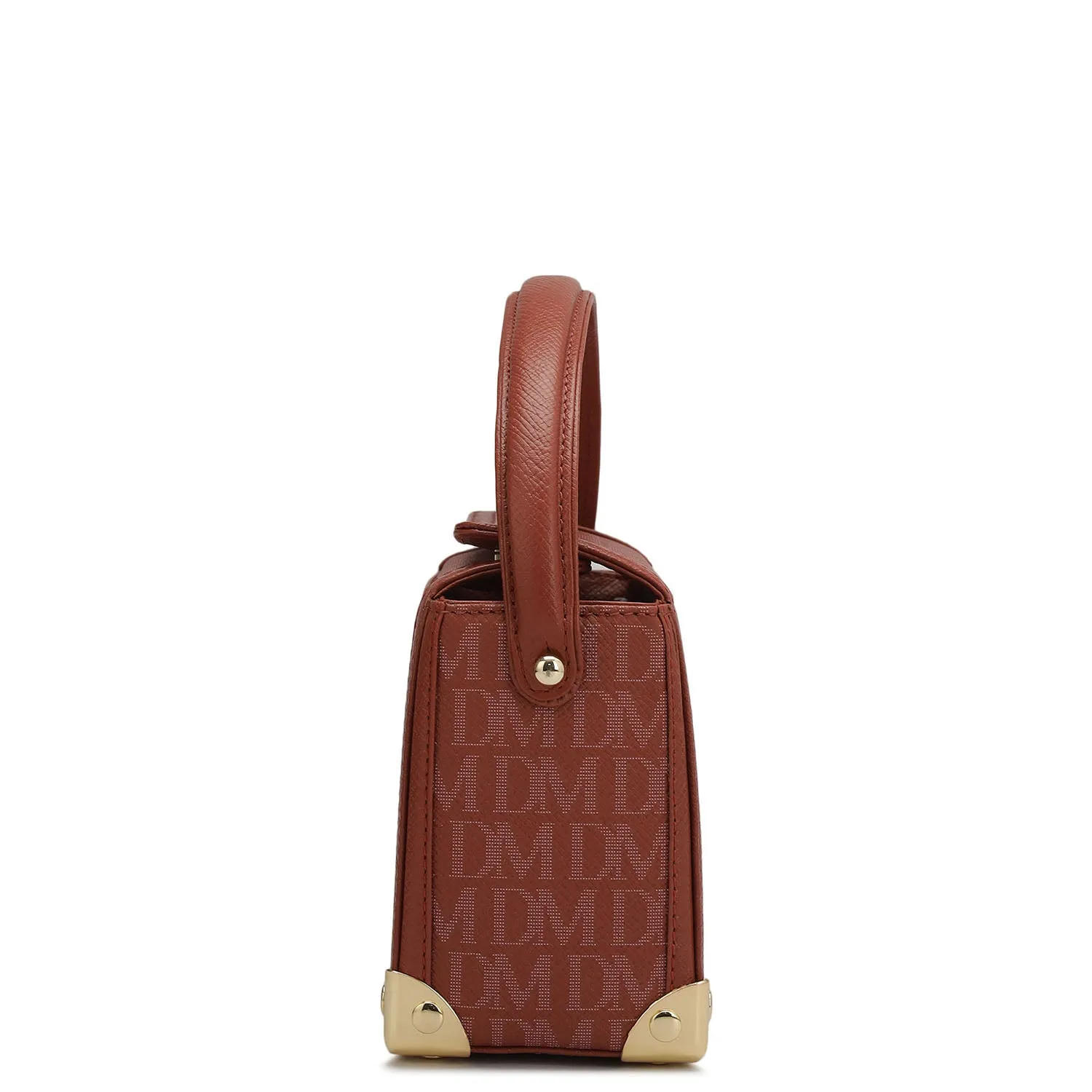 Small Monogram Leather Satchel - Brick