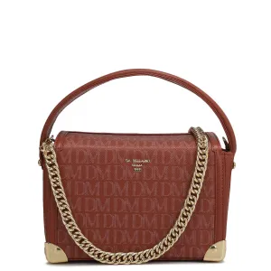 Small Monogram Leather Satchel - Brick