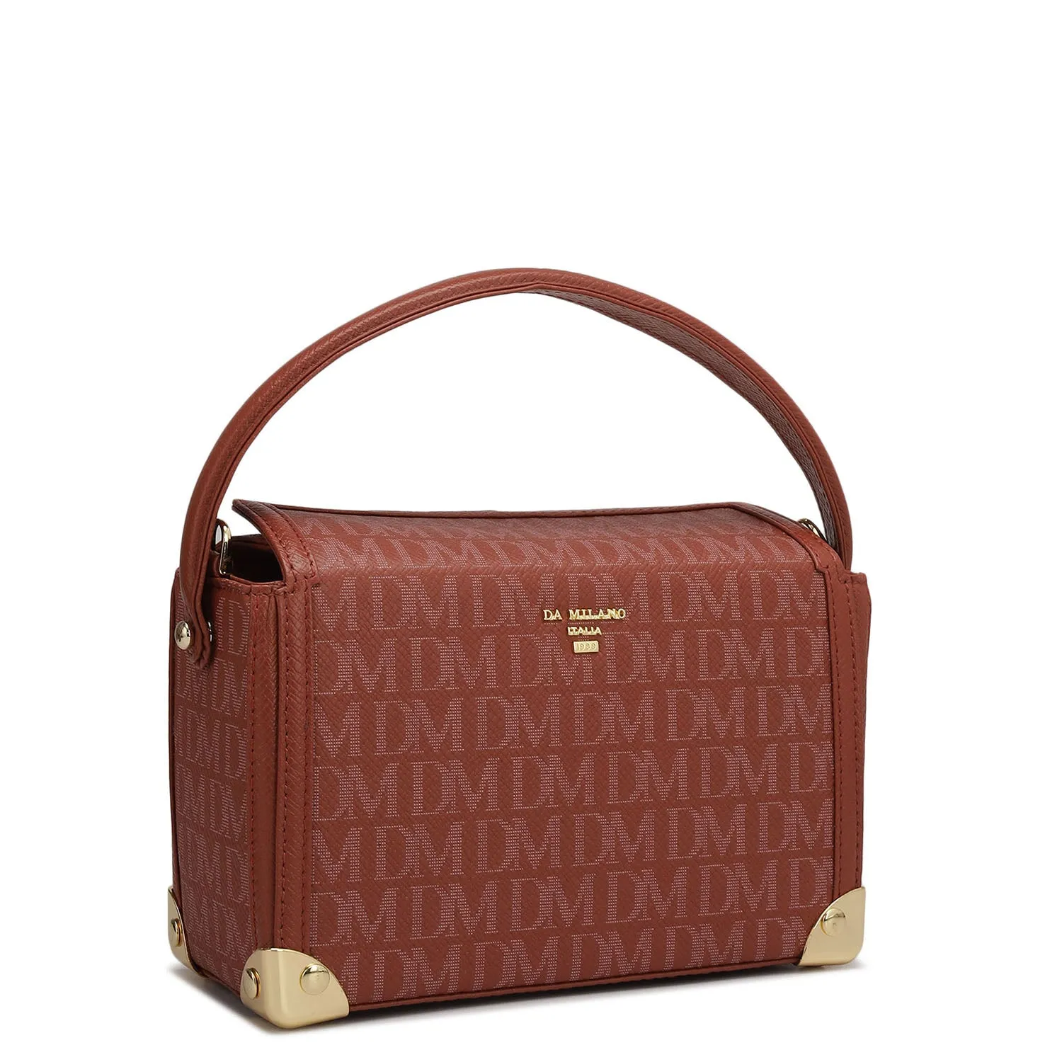 Small Monogram Leather Satchel - Brick