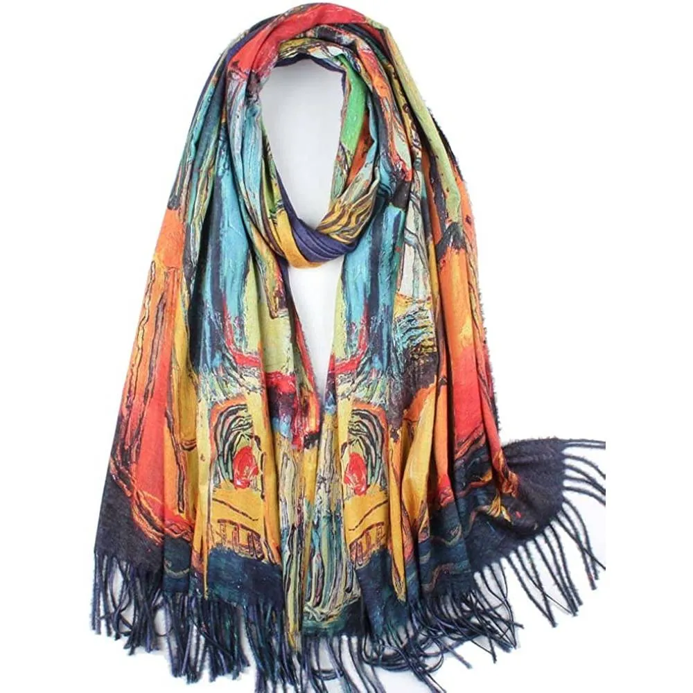 Soft Cashmere Feel Scarf For Women Elegant Art Print Winter Warm Scarves Large Shawl Wrap Monet Klimt Van Gogh Gifts | Multiple Colors