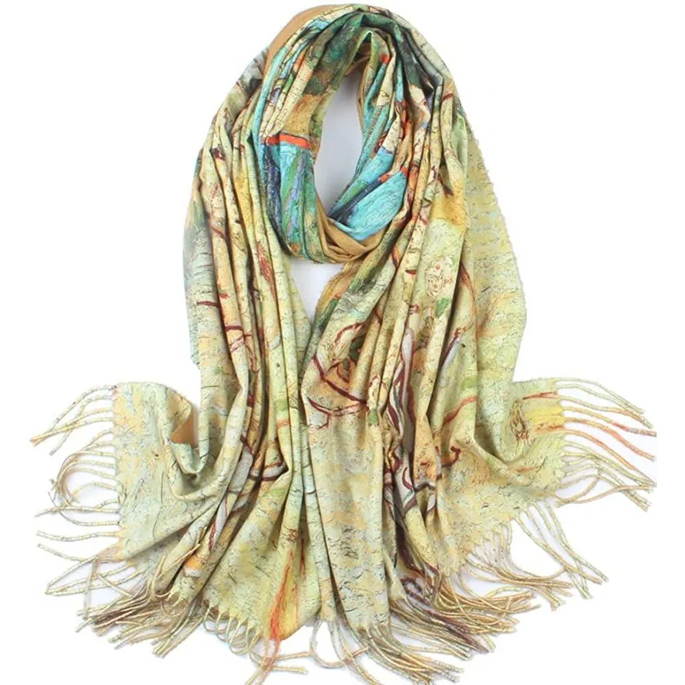 Soft Cashmere Feel Scarf For Women Elegant Art Print Winter Warm Scarves Large Shawl Wrap Monet Klimt Van Gogh Gifts | Multiple Colors