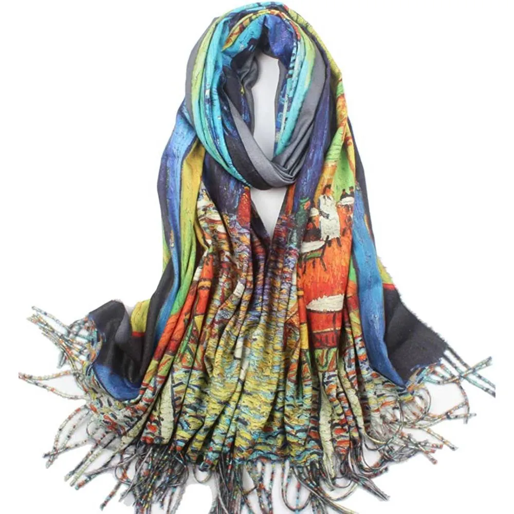 Soft Cashmere Feel Scarf For Women Elegant Art Print Winter Warm Scarves Large Shawl Wrap Monet Klimt Van Gogh Gifts | Multiple Colors