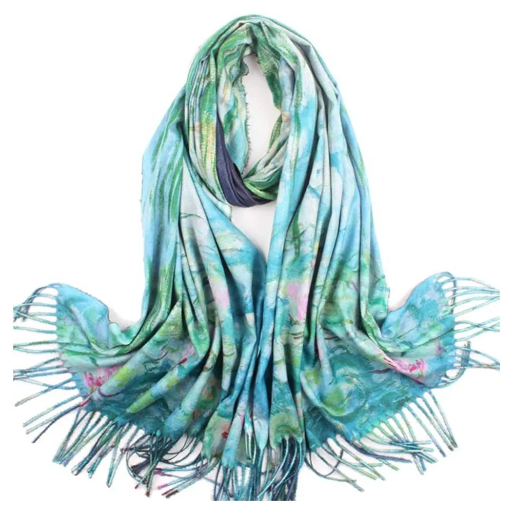 Soft Cashmere Feel Scarf For Women Elegant Art Print Winter Warm Scarves Large Shawl Wrap Monet Klimt Van Gogh Gifts | Multiple Colors