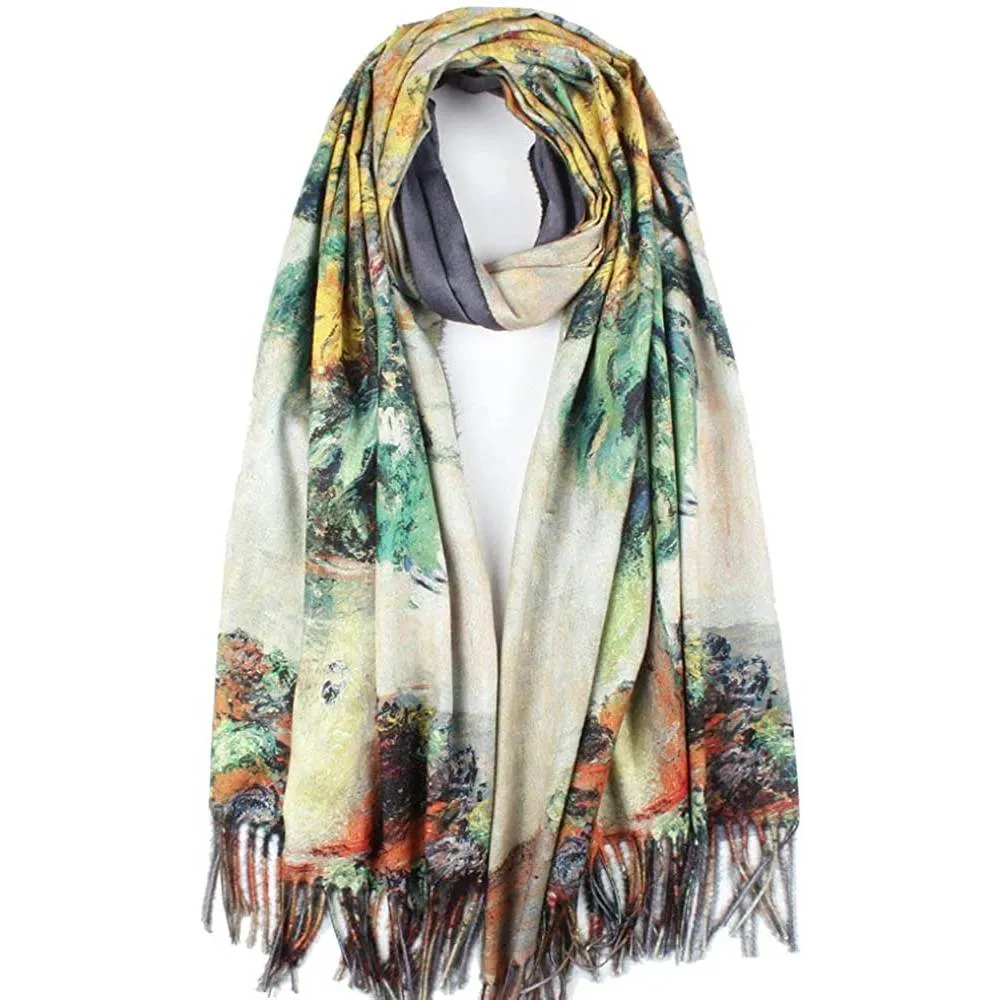 Soft Cashmere Feel Scarf For Women Elegant Art Print Winter Warm Scarves Large Shawl Wrap Monet Klimt Van Gogh Gifts | Multiple Colors