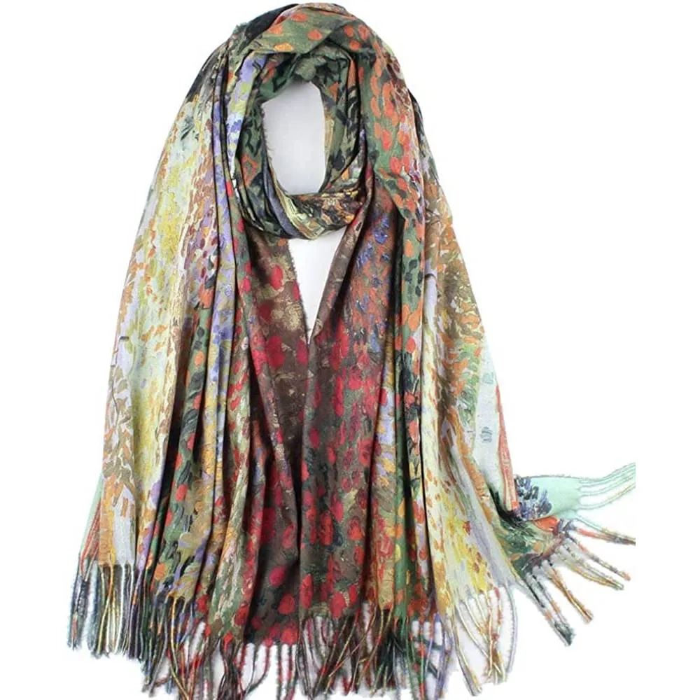 Soft Cashmere Feel Scarf For Women Elegant Art Print Winter Warm Scarves Large Shawl Wrap Monet Klimt Van Gogh Gifts | Multiple Colors