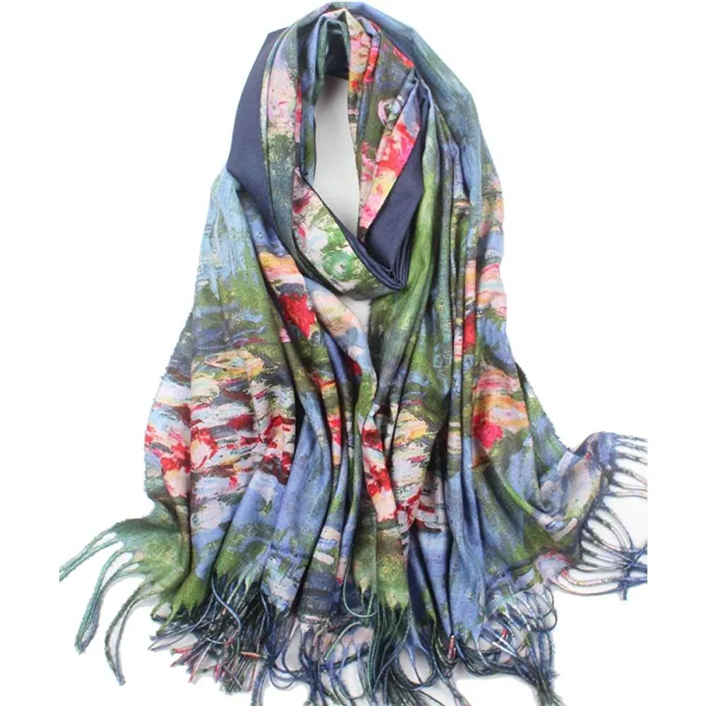 Soft Cashmere Feel Scarf For Women Elegant Art Print Winter Warm Scarves Large Shawl Wrap Monet Klimt Van Gogh Gifts | Multiple Colors