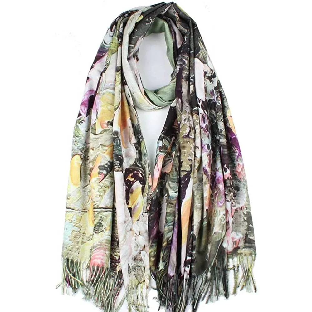 Soft Cashmere Feel Scarf For Women Elegant Art Print Winter Warm Scarves Large Shawl Wrap Monet Klimt Van Gogh Gifts | Multiple Colors