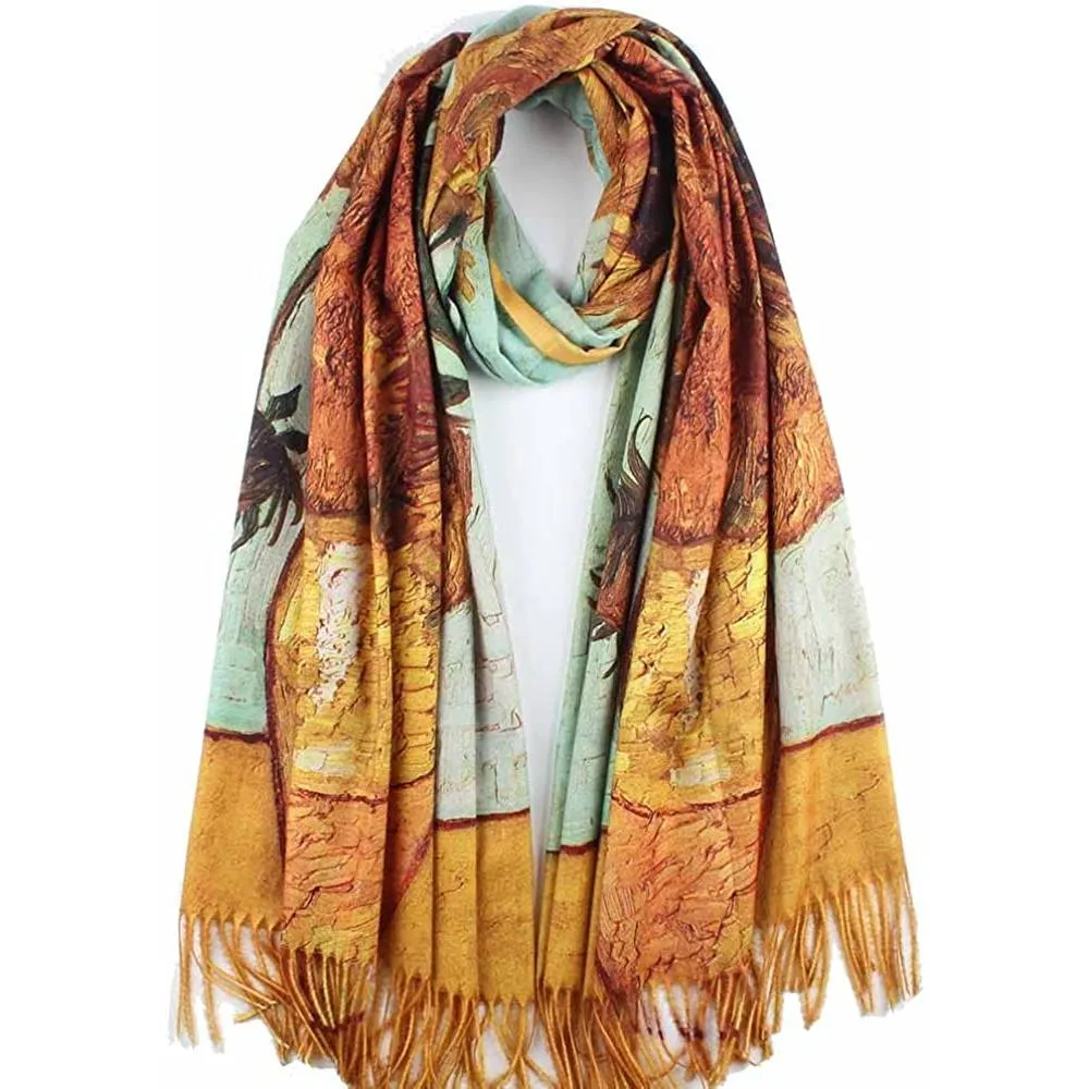 Soft Cashmere Feel Scarf For Women Elegant Art Print Winter Warm Scarves Large Shawl Wrap Monet Klimt Van Gogh Gifts | Multiple Colors