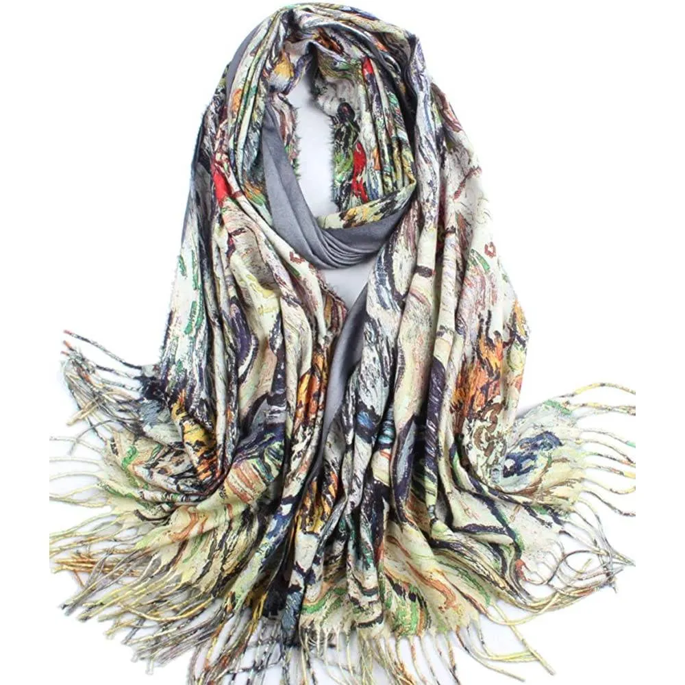 Soft Cashmere Feel Scarf For Women Elegant Art Print Winter Warm Scarves Large Shawl Wrap Monet Klimt Van Gogh Gifts | Multiple Colors