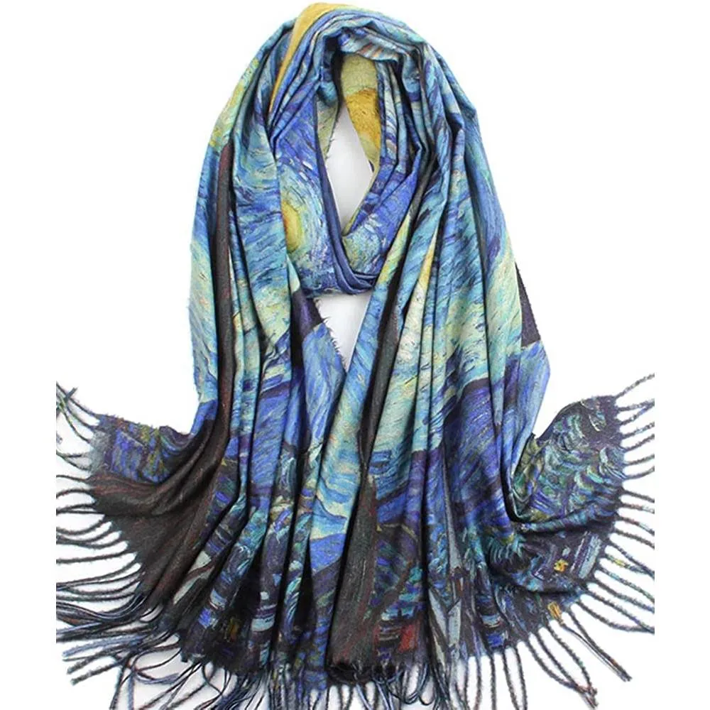 Soft Cashmere Feel Scarf For Women Elegant Art Print Winter Warm Scarves Large Shawl Wrap Monet Klimt Van Gogh Gifts | Multiple Colors